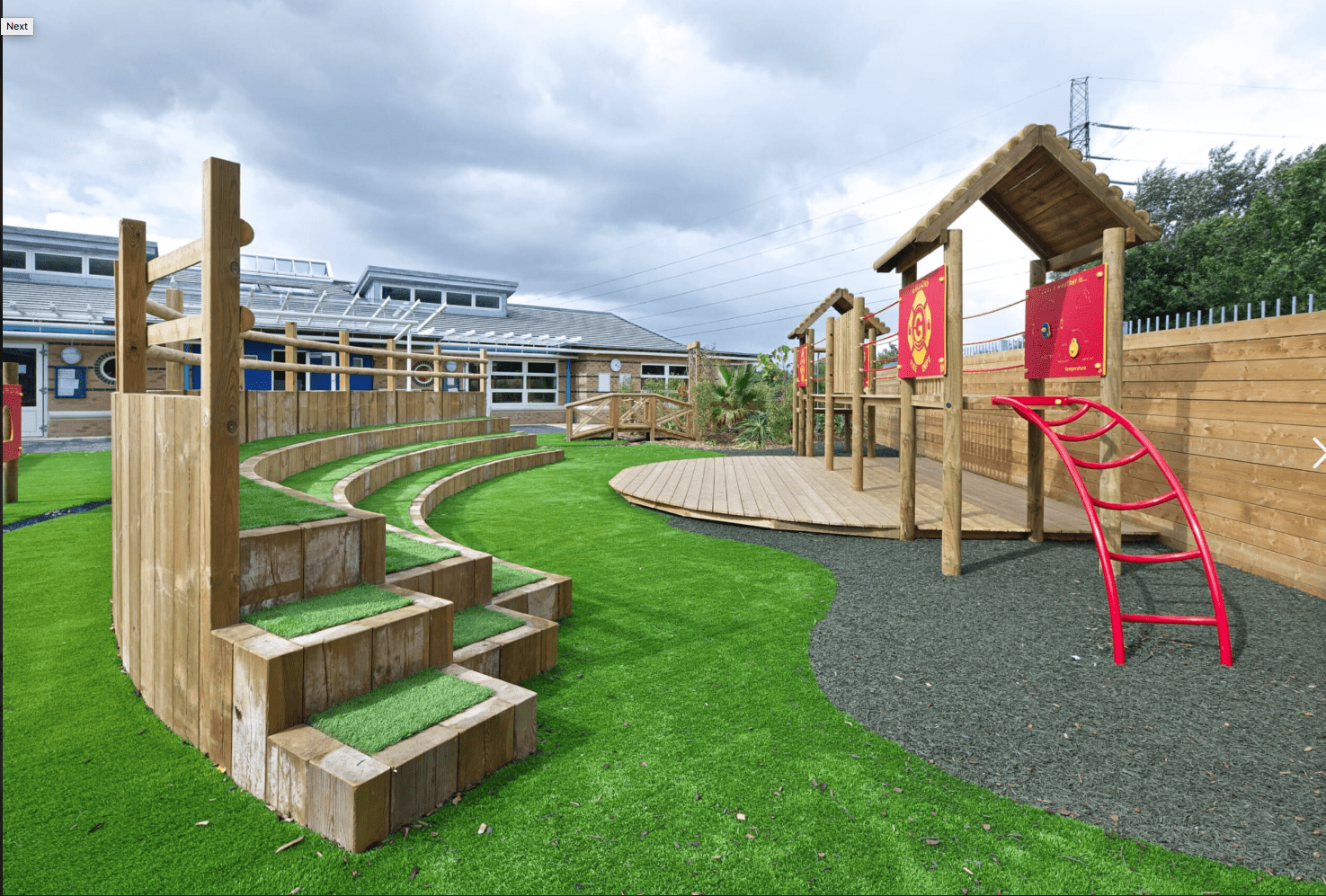 Maintained grass and planted areas around a public open space