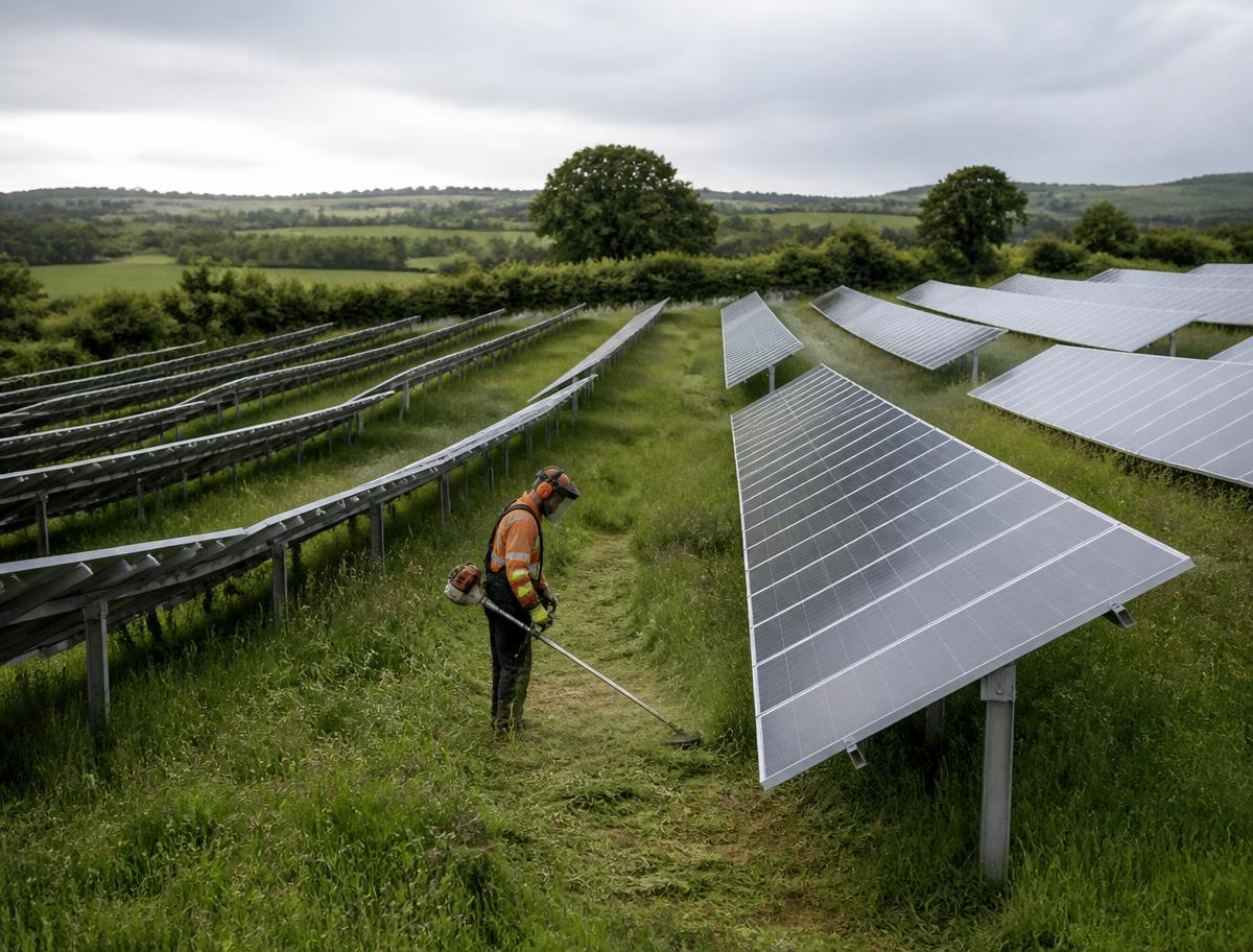 Concept placeholder image: vegetation management between rows of solar panels